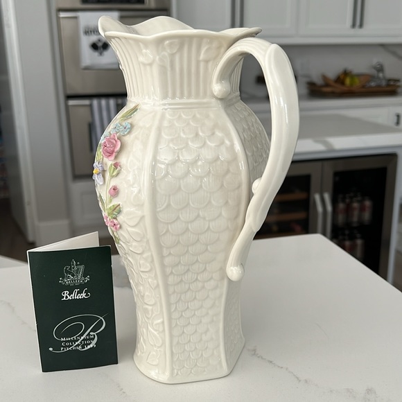 BELLEEK FINE PARIAN CHINA.  10.5" PITCHER FROM THE MILLENNIUM COLLECTION. - Picture 3 of 6